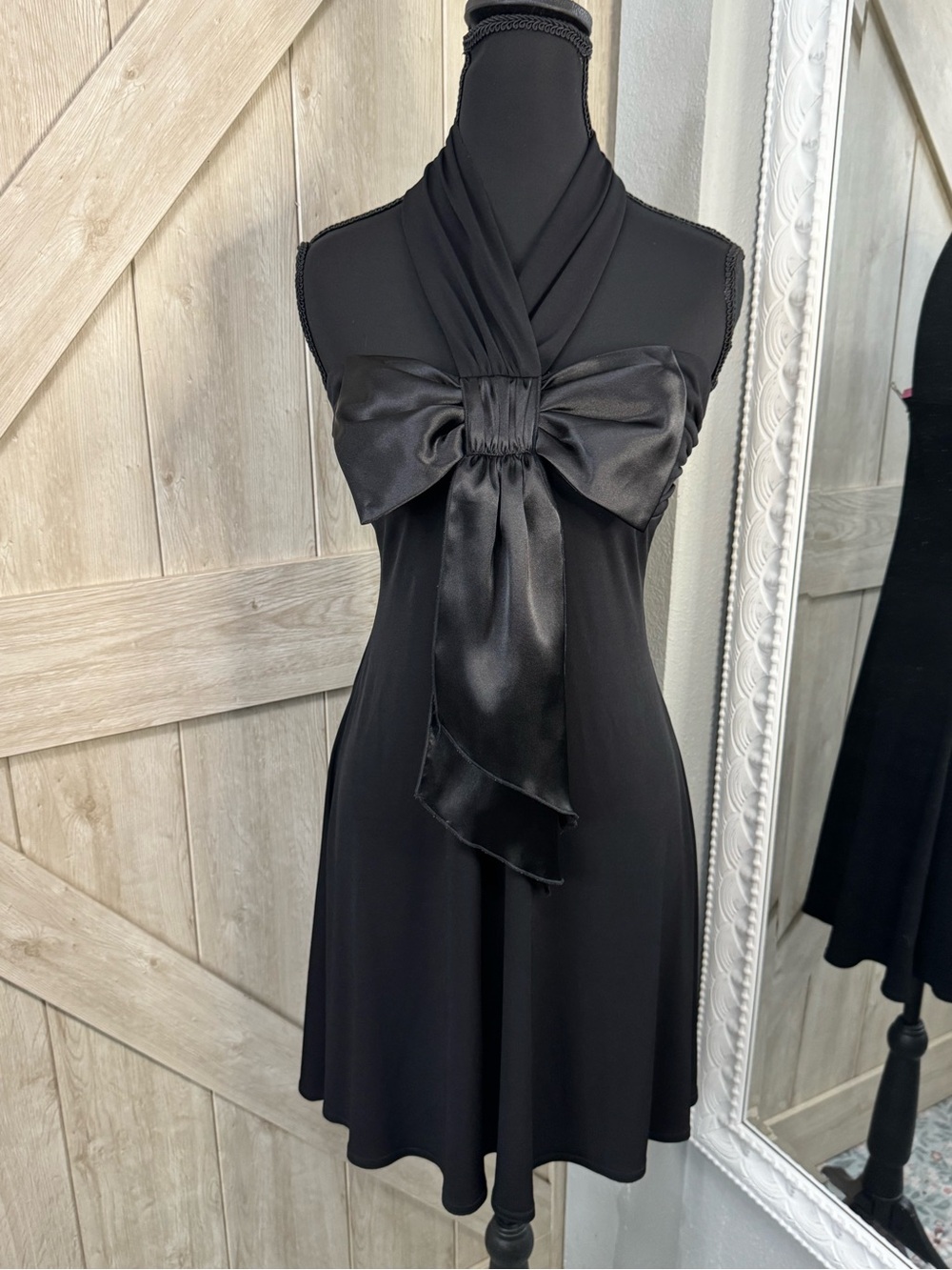 Vintage Jodi Kristopher Y2K Black Halter Bow Cocktail Mini Dress 🖤 - Large